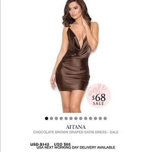 ‘AITANA’ CHOCOLATE BROWN DRAPED SATIN DRESS